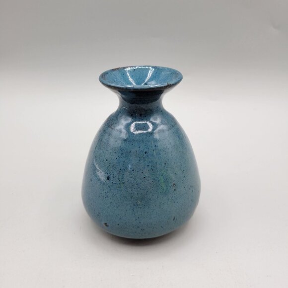 Handmade Blue Pottery Mini Jug Vase With Handle Artist Signed 4 Inch - Picture 4 of 9